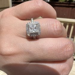 New Moissanite Princess Cut 1CT Ring 18K White Gold Plated Sterling Silver