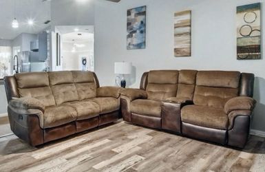 Dual reclining sofa and loveseat