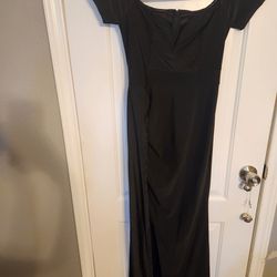 Black Off Shoulder Thigh Slit Dress