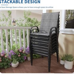 Patio Chairs Set of 8 - Outdoor Stackable Dining Chairs for All Weather - Lightweight Textilene Outdoor Chair Sets with Armrests - 330Lbs Capacity - f