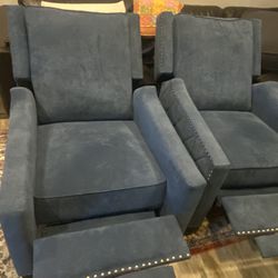 Blue Accent Chairs Leg Extensions 