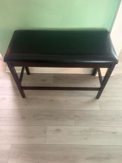 Counter-Height Upholstered Bench – Dark Wood & Black