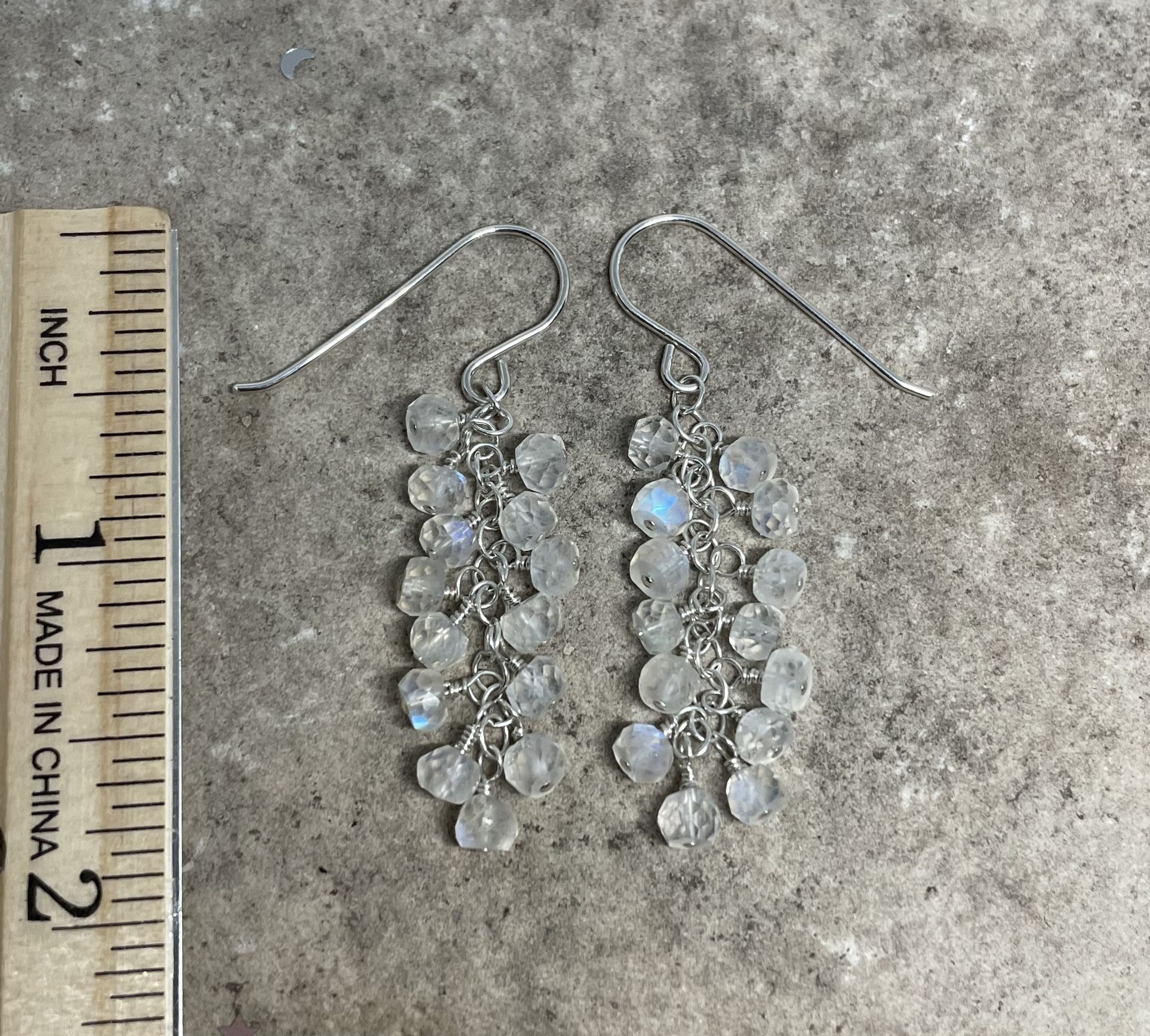 Sterling Silver Rainbow Moonstone Dangle Earrings