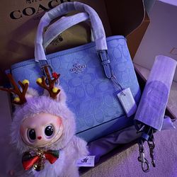 Coach blue signature tote with detachable strap
