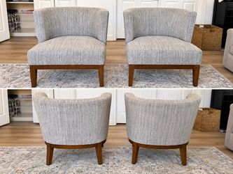 Set of 2 Gray Upholstered Accent Chairs – Wood Legs
