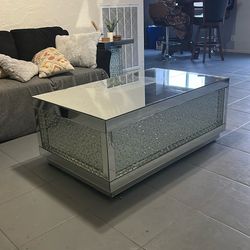 Glass Coffee Table, And Matching Side Table