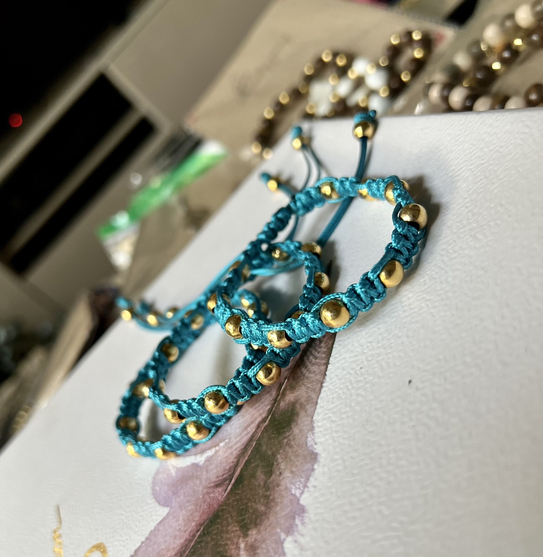 Adjustable Macramé And Gold filled Balls Bracelet