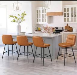Double -Layer Upholstered Bar Stools Set of 4, 24 Inch Counter Height Bar Stools for Kitchen Island,