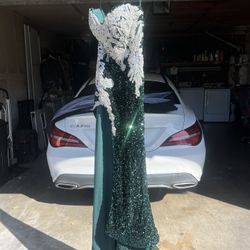 Emerald Green And Silver Prom Dress