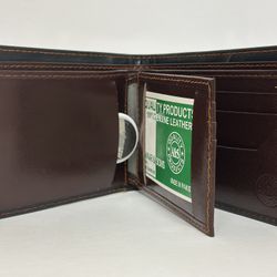 Premium Brown Leather Mens Wallet w/ Keychain