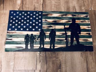 Rustic wood Military flags