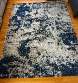 Modern Abstract Blue & Cream Area Rug - Like New