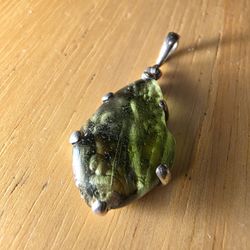 Authetic Moldavite Meteorite Pendant - set in .925 Sterling Silver
