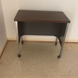 Wooden Table Top With Metal Legs On Casters