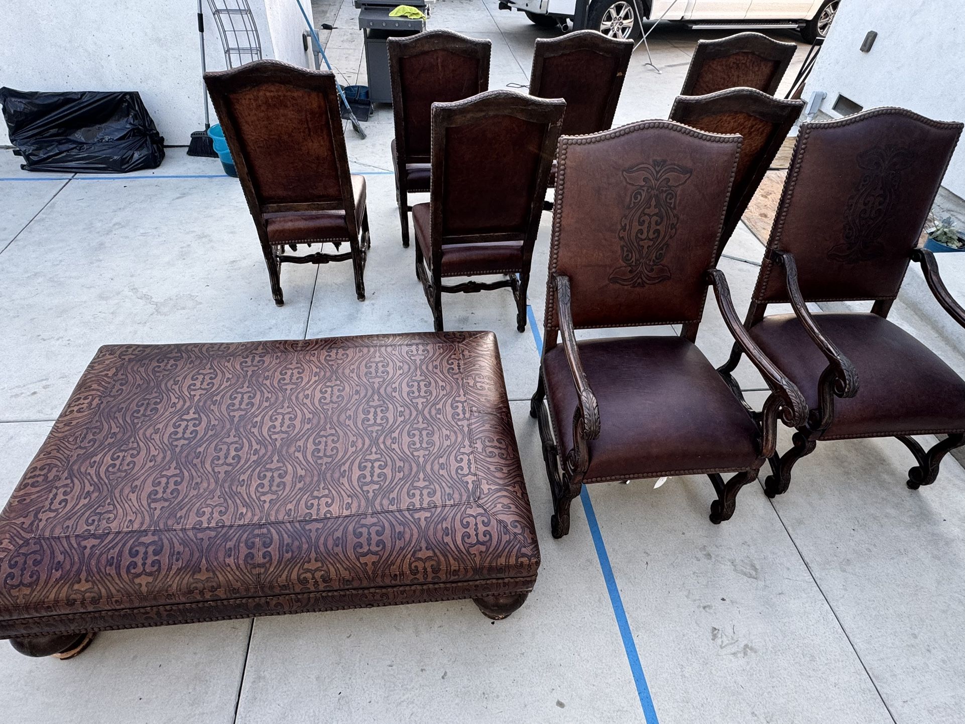 REAL ITALIAN LEATHER Dining Set with Chair & Ottoman Set