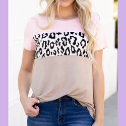 Boutique Leopard Print Colorblock Top