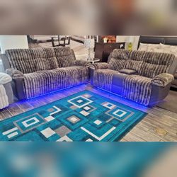 2PC Glider Recliner sofa and loveseat with LED USB C 