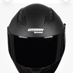 CROWN RACING HELMET Size  Med Motorcycle Helmet W/ Visor +Tinted New Never Worn