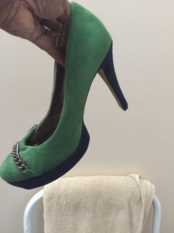 Green n blue with front chain suede shoe size 11