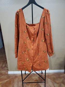 Cider Orange Floral Corduroy Mini Dress