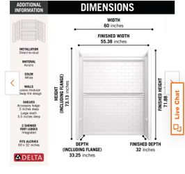 Best Seller NexTile 60 in. W x 30 in. D x 74 in. H Four-Piece Direc to-Stud Live Chat Composite Alco Subway Tile Shower Wall Kit in White