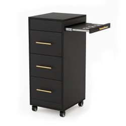 OmySalon Salon Trolley Cart with Wheels, Wooden Hair Storage Cabinet, Stylist Cart Mobile Hairdressing Barber Station for Beauty Spa Barbershop, 3 Lar