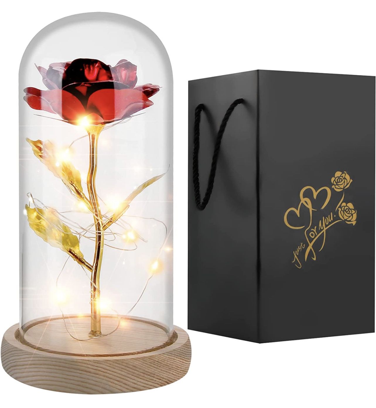 Forever Rose Gift Glass Dome Artificial Flower Galaxy Red Rose with LED String