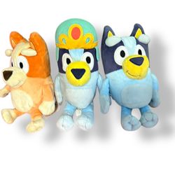 Bluey Plush Lot of 3 Bingo Bluey & Royal Bluey Crown Plush Trio