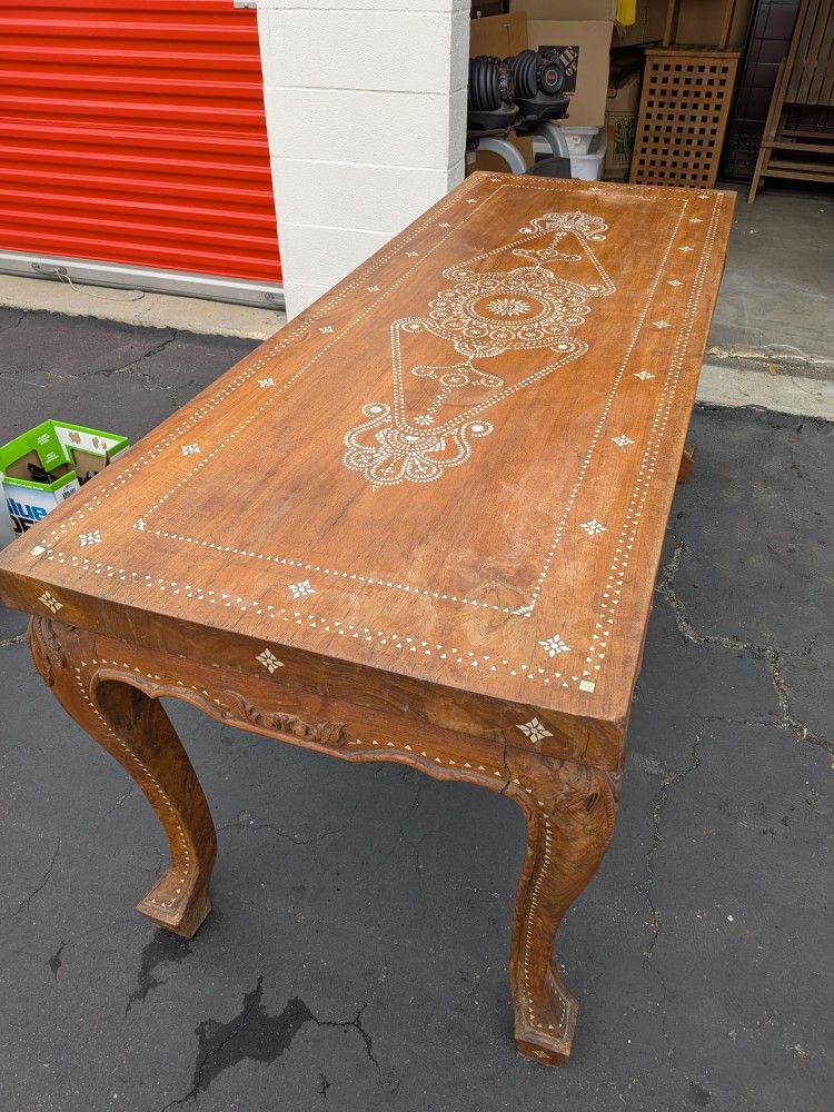 Solid Teak Balinese Mother Of Pearl Table