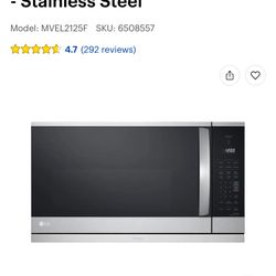 NEW IN BOX LG 2.1 cu ft OVER THE RANGE MICROWAVE In Box. SMART WITH EXTENDED VENT. 6/6/25