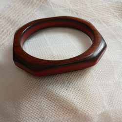 Vintage Red Bakelite Wood Bangle Bracelet Art Deco
