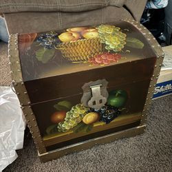 Vintage Hand Painted Wooden Fruits Hope Treasure Chest Trunk Storage Box