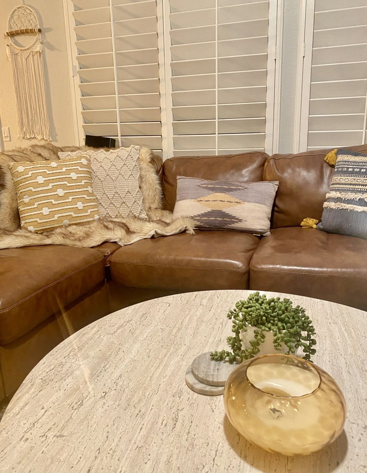 Large Brown Genuine Leather Sectional Couch