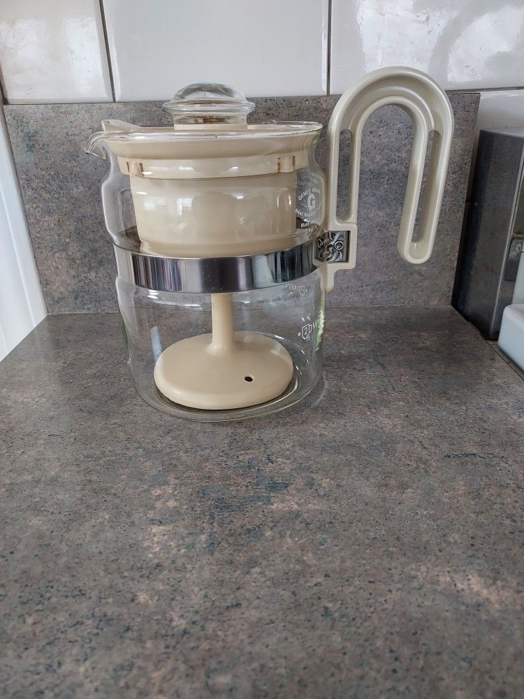 GEMCO Glass-Perk Glass Stovetop Percolator Coffee Pot 2-4 Cups Almond Vintage