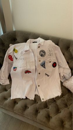 Oversized white denim jacket