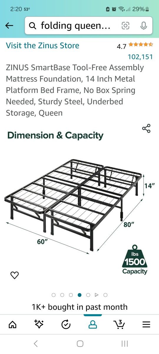 As Seen On Amazon - Queen (Foldable) Bed Frame With 13"High Underbed Storage