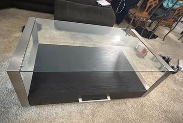 Glass Top Metal and Black Coffee Table and End Tables