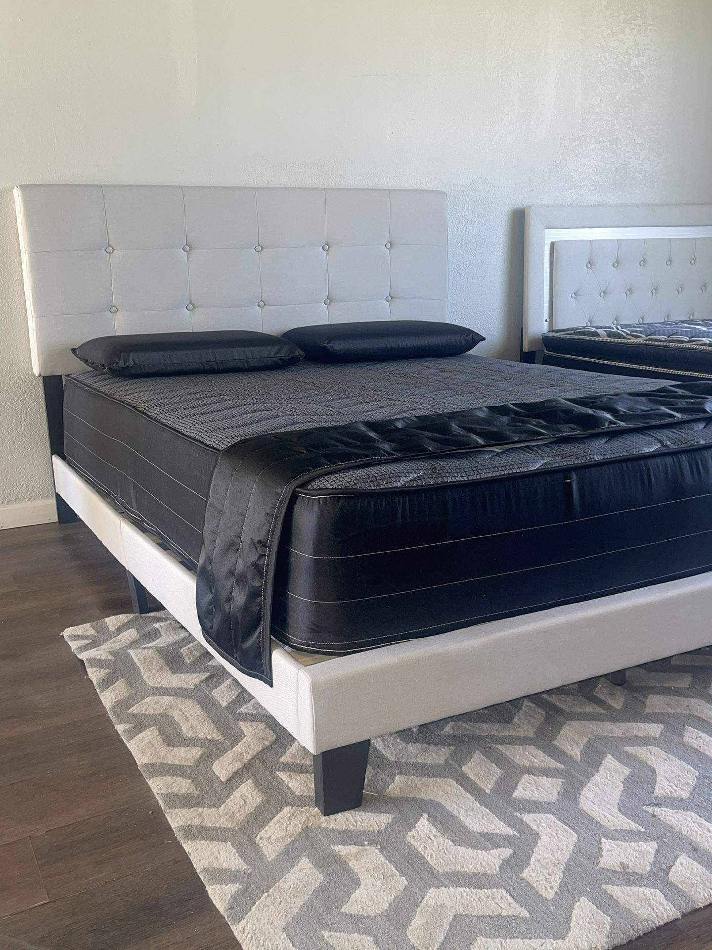 Brand New King Size Beige Bed Frame With New Mattress/Fast Delivery