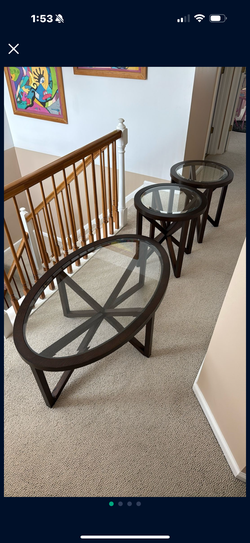 Glass Coffee Table + 2 Side Tables Living Room Set (Value City)