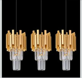 3 Pack Gold Mini Crystal Pendant Light for Kitchen Island
K9 Crystal, Stainless Steel, Adjustable Height, E12 Base, Art Deco, for Dining Room Bedroom