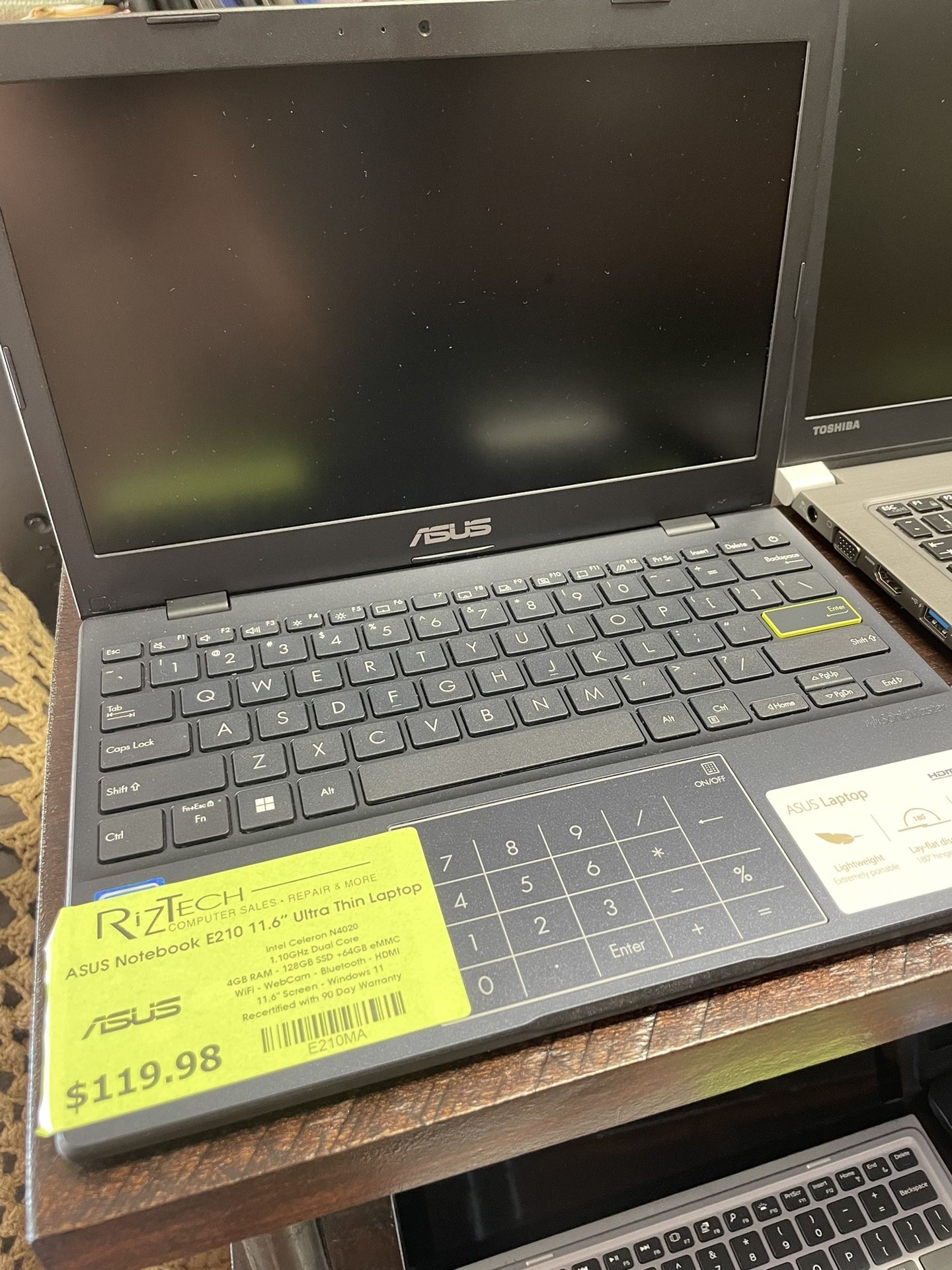 ASUS E210 11.6" Ultra Thin Laptop  ONE OF HUNDREDS AVAILABLE @RizTech 4GB RAM 128GB SSD 64GB eMMC