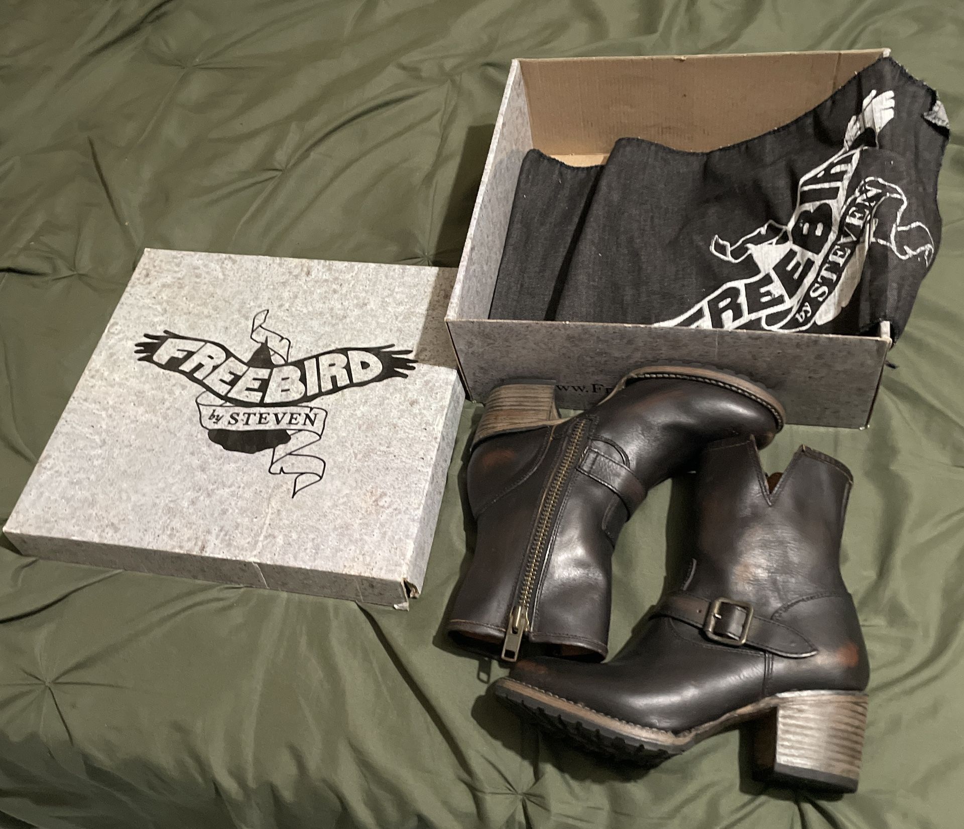 FreeBird By Steve Women’s Carlito Leather Boots Black Brown Distressed 8