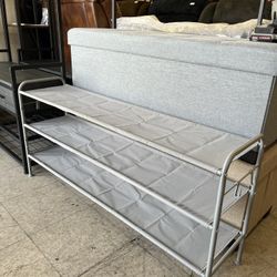 SONGMICS Shoe Rack 3-Tier Shoe Organizer, Fabric Shoe Shelf Storage with 4 Hooks - Dove Gray
