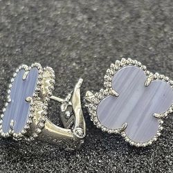 Van Cleef Magic Alhambra Purple Earrings 14k White Gold