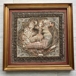 Vintage 1960s Framed Burmese Myanmar Kalaga Embroidery