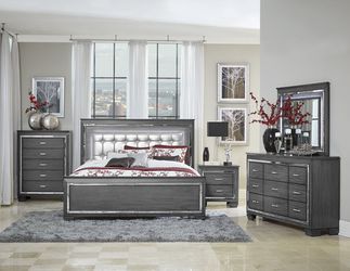 Allura Gray LED Panel Bedroom Set🛏️4 Piece Price !!!(QB/D/M/N)💒 Thumbnail