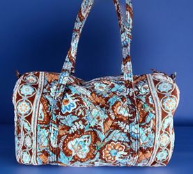 Vera Bradley Weekender Duffel Bag Java Blue Large Travel Carry On 20" x 12"