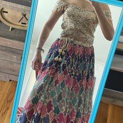 2 Piece Beautiful Dress With Mirror Work On The Top 