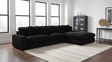 New sectional black corduroy plush