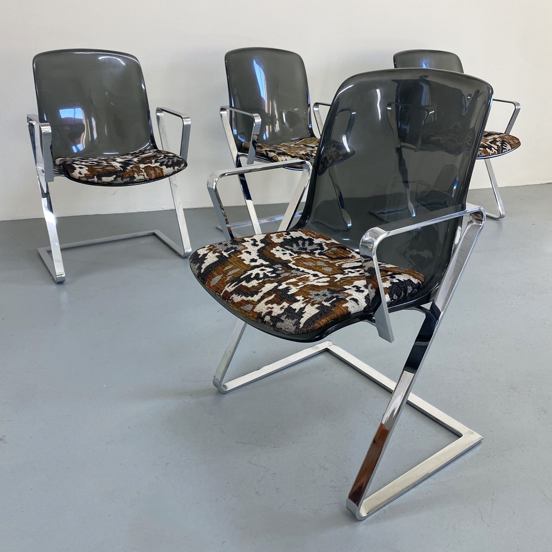 Vintage Chromecraft Smoked Lucite Dining Chairs